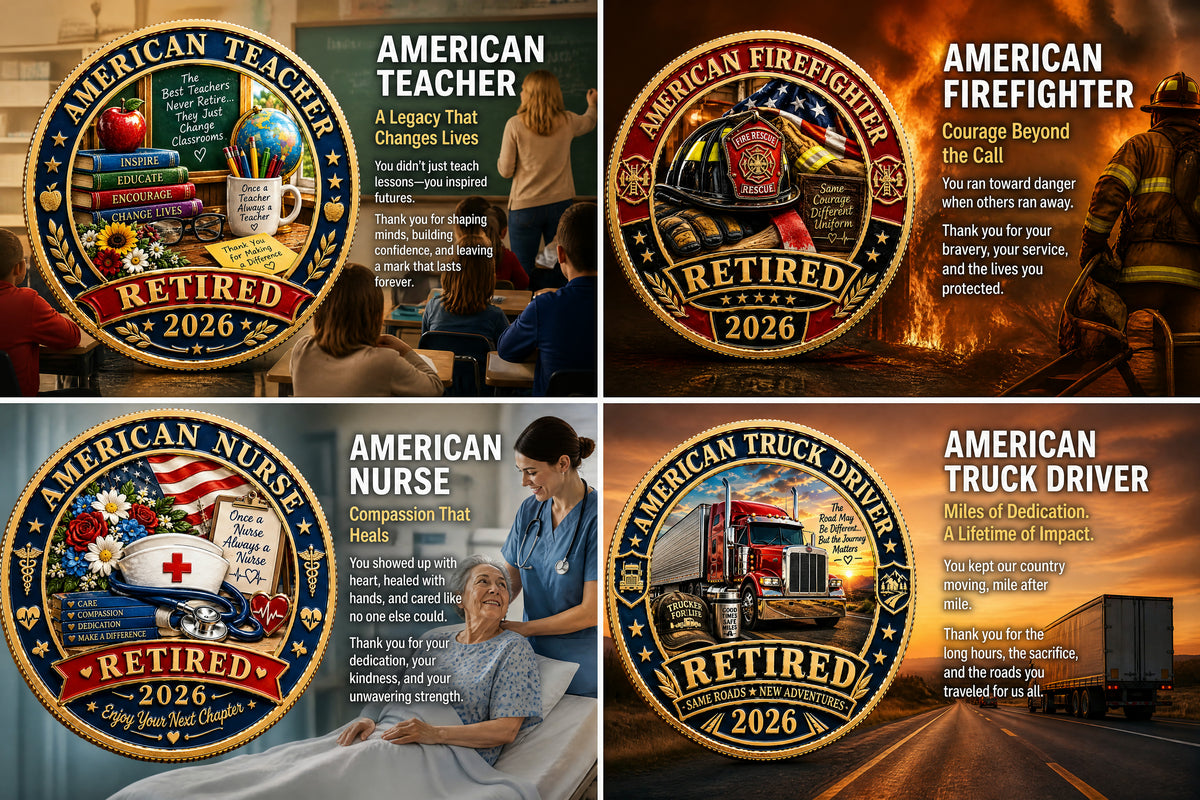 Four professional retirement commemorative coin designs