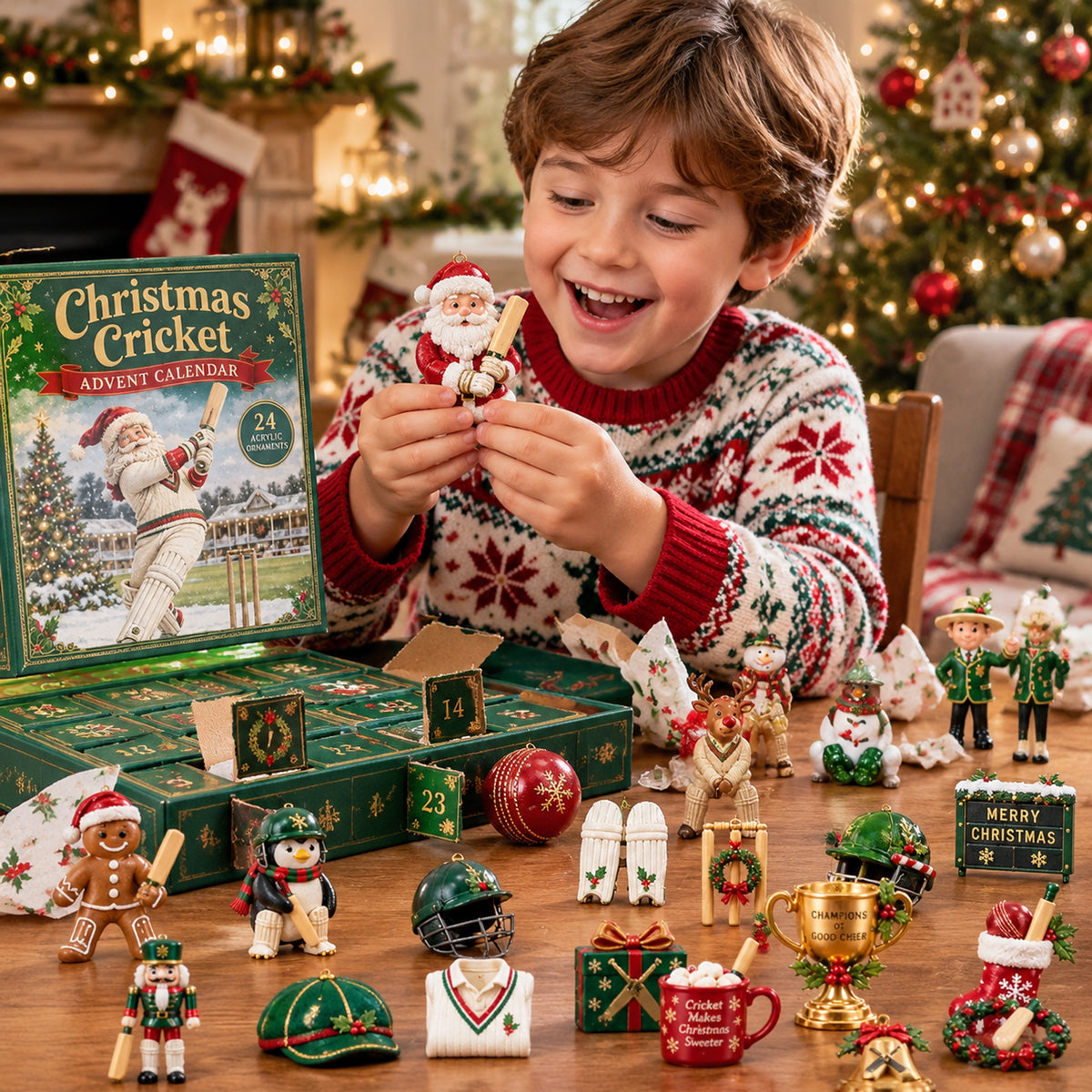 Christmas Cricket Advent Calendar 2026 - 24-Day Festive Countdown, Acrylic Charms Blind Box - Gift For Cricket Lovers AC0NT296