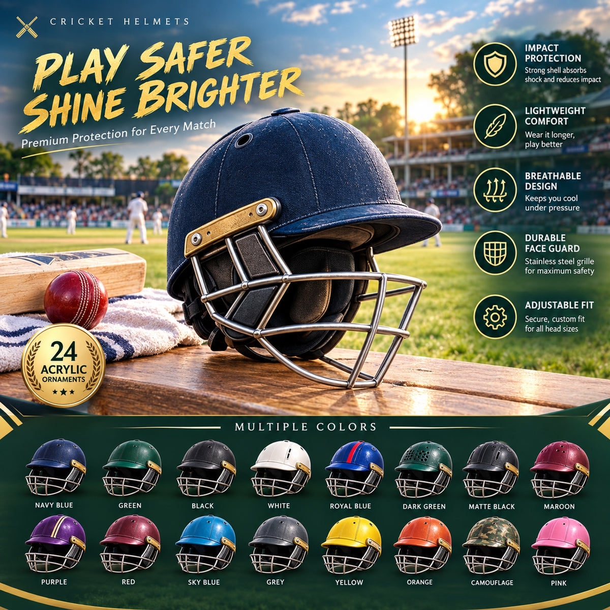 Cricket Helmets Advent Calendar 2026 - 24-Day Festive Countdown, Acrylic Charms Blind Box