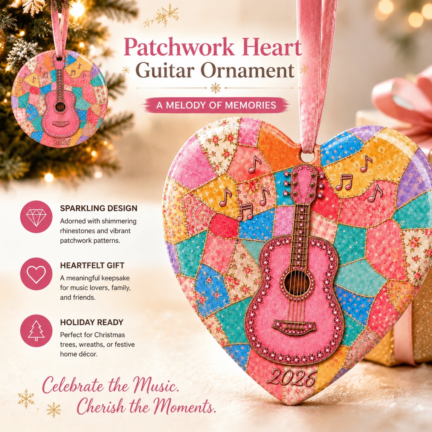 🎅 🎅 2026 Christmas Gift 50% Off--🎁Last Day 50% OFF 🎸 Pink Guitar Memorial Heart Ornament