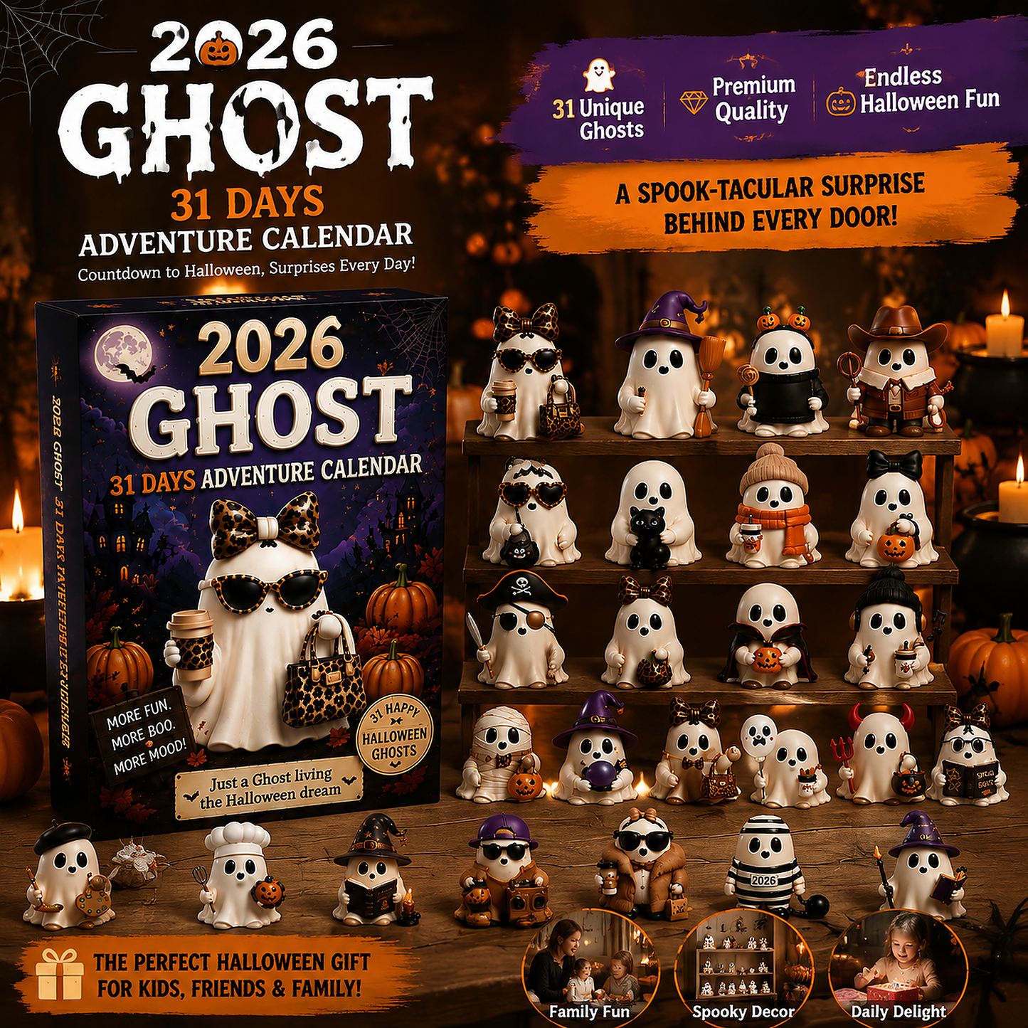 👻31‑Day Halloween Ghost Adventure Advent Calendar | 31 Collectible Ghost Figurines Box