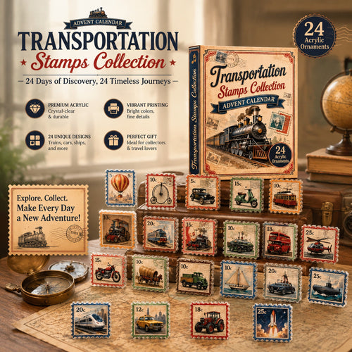 Transportation Stamps Collection Advent Calendar 2026 - 24-Day Festive Countdown, Acrylic Charms Blind Box