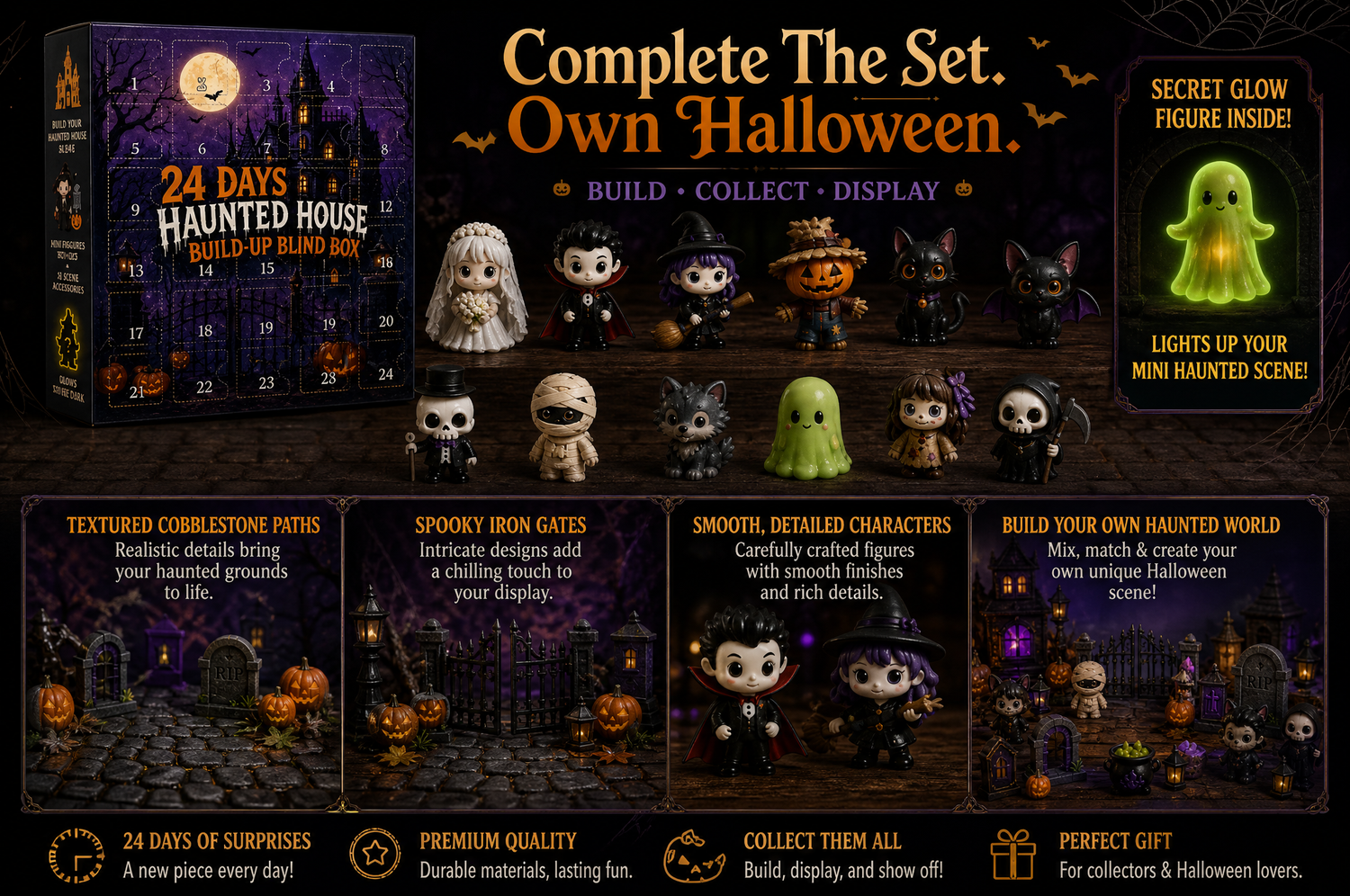 Detailed Halloween miniature figures gates and haunted scene pieces