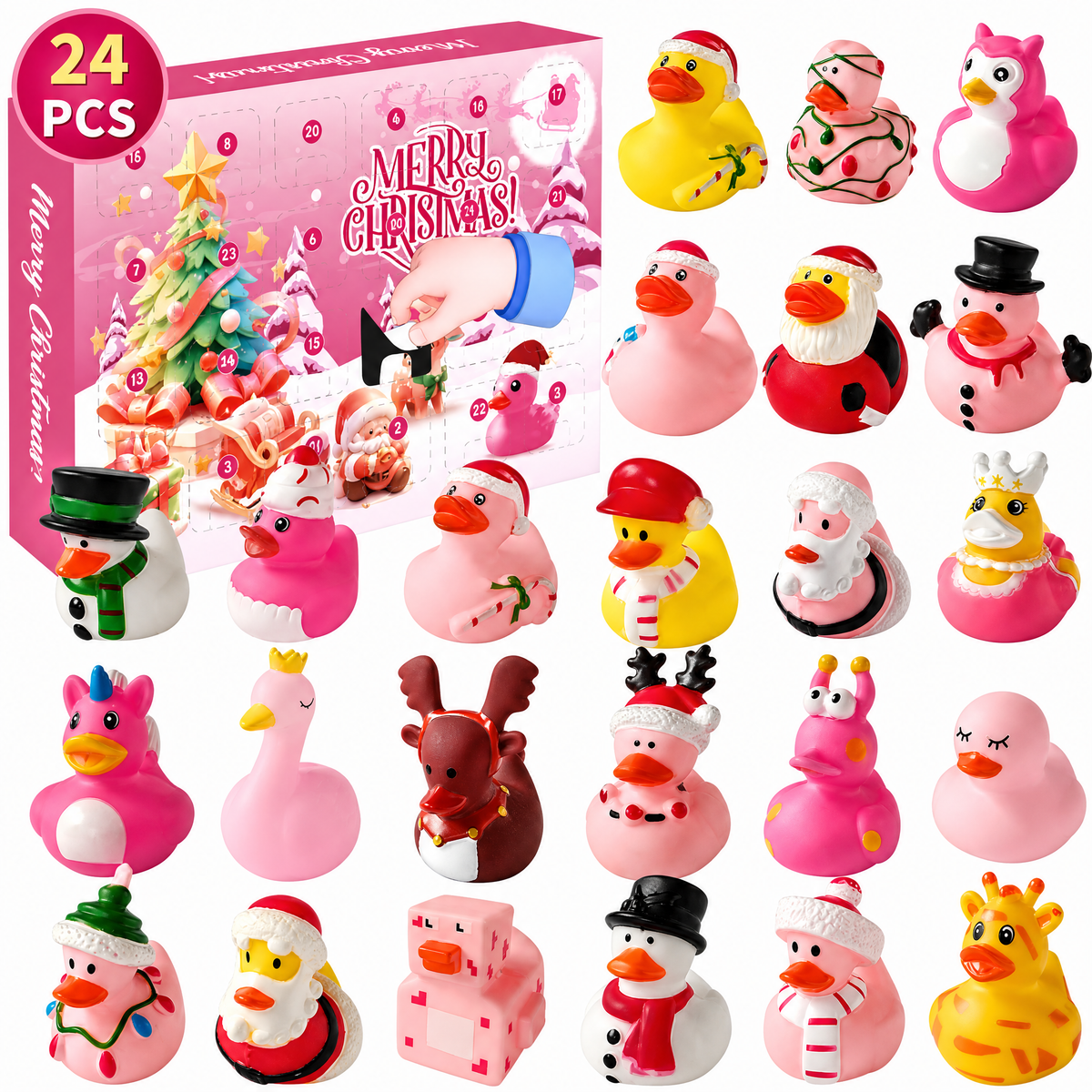 🎅24 Pcs Countdown Christmas Rubber Ducks Advent Calendar