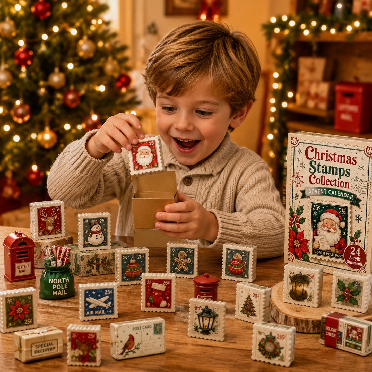 Christmas Stamps Collection Advent Calendar 2026 - 24-Day Festive Countdown, Acrylic Charms Blind Box