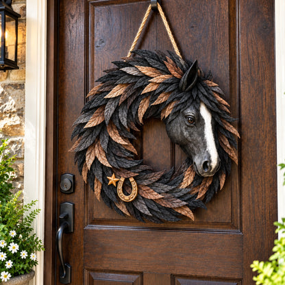 Handmade Wooden Farmhouse-Style Horse Head Wreath