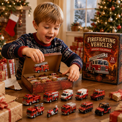 Firefighting Vehicles Advent Calendar 2026 - 24-Day Festive Countdown, Acrylic Charms Blind Box