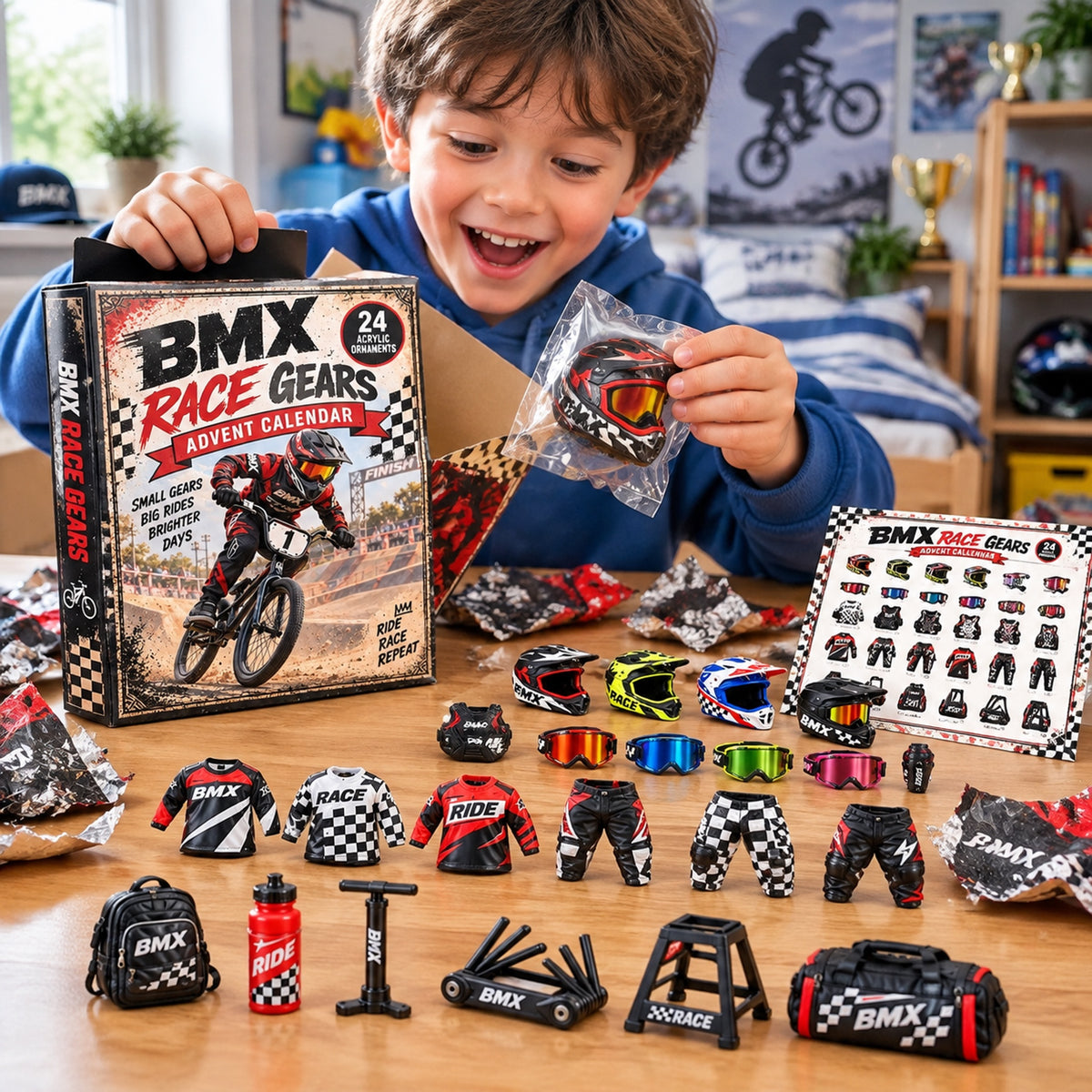 BMX Race Gears Advent Calendar 2026 - 24-Day Festive Countdown, Acrylic Charms Blind Box